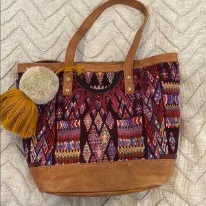 Nena & Co. Multicolor Woven Tote with Tan Leather Trim